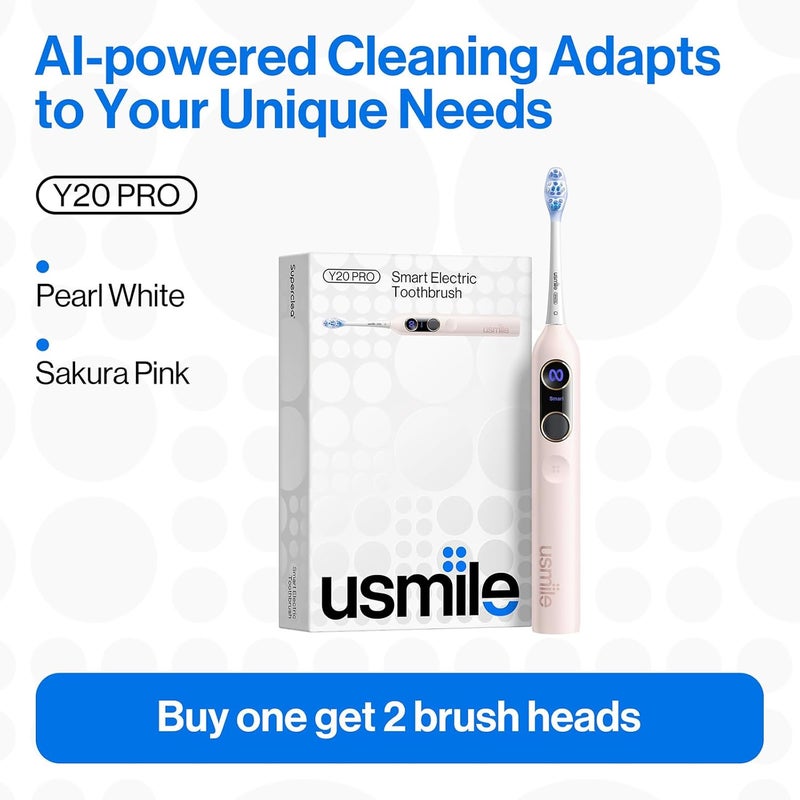 usmile Y20PRO Electric Toothbrush, AI-Powered Smart Toothbrush with AM/PM Auto Mode, 4 Brushing Modes, 90-Day Battery, App Control, Real-Time 3D Map, 2 Brush Heads Included(Sakura Pink) - Image 4